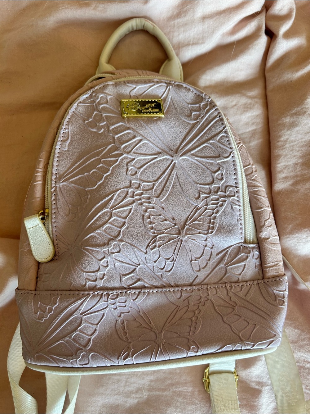 Y2K Betsy Johnson Butterfly-Embossed Light Pink Mini Backpack